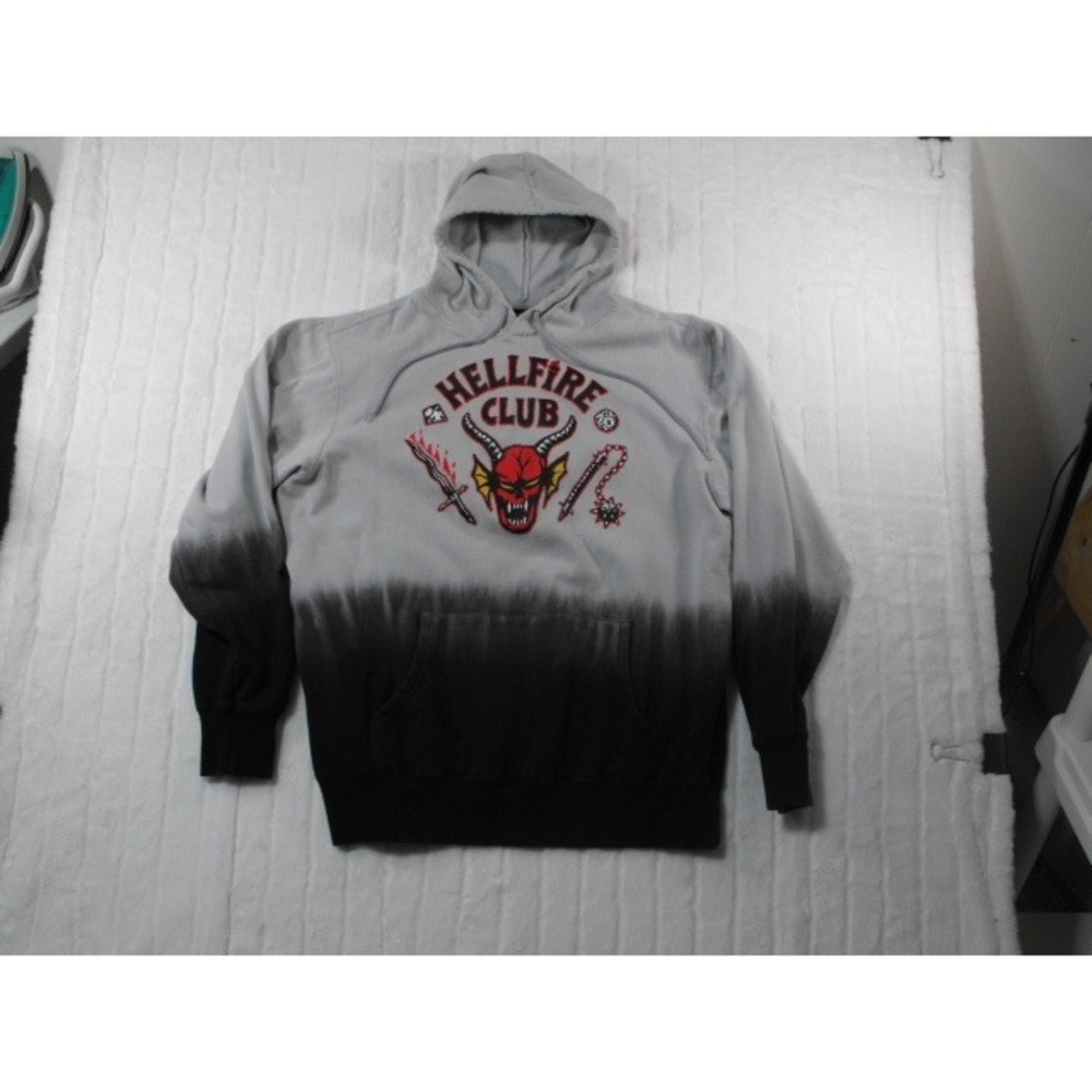 Netflix Stranger Things Hoodie Mens L Grey Black Hellfire Club Ombre Excellent